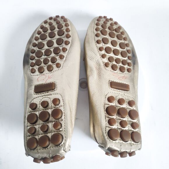 Coach Penny Loafers Size 7 Logo Leather Slip On Flats Napoleon Metallic Gold - Picture 9 of 10